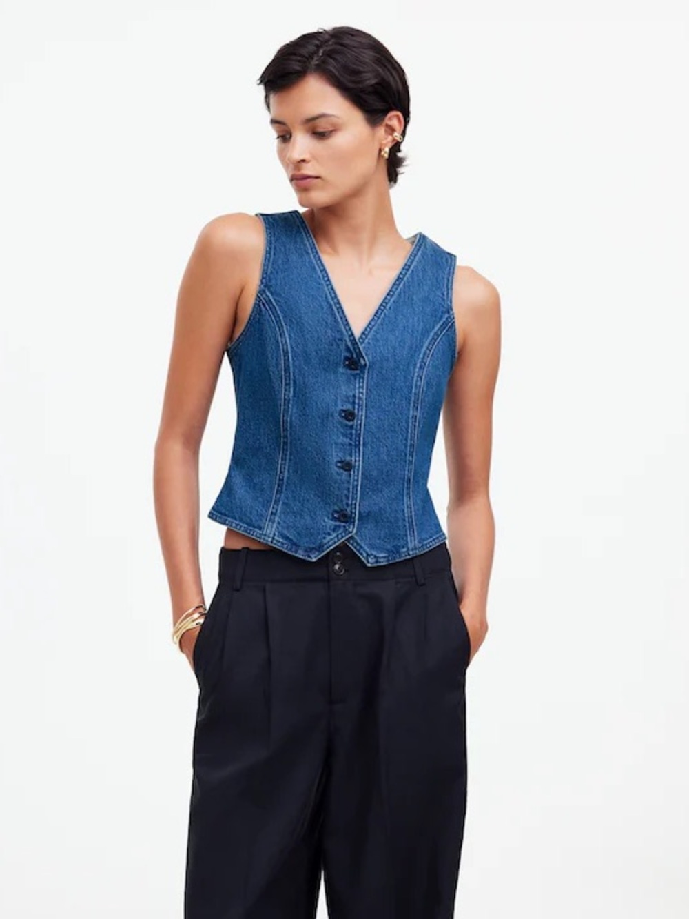 Madewell Denim Fitted Vest – Medium Indigo Denim | Size 2 | NWT